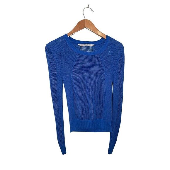Athleta Mesh Open Knit Sweater Top‎ Textured Pullover Womens Size XS Blue - Picture 1 of 5